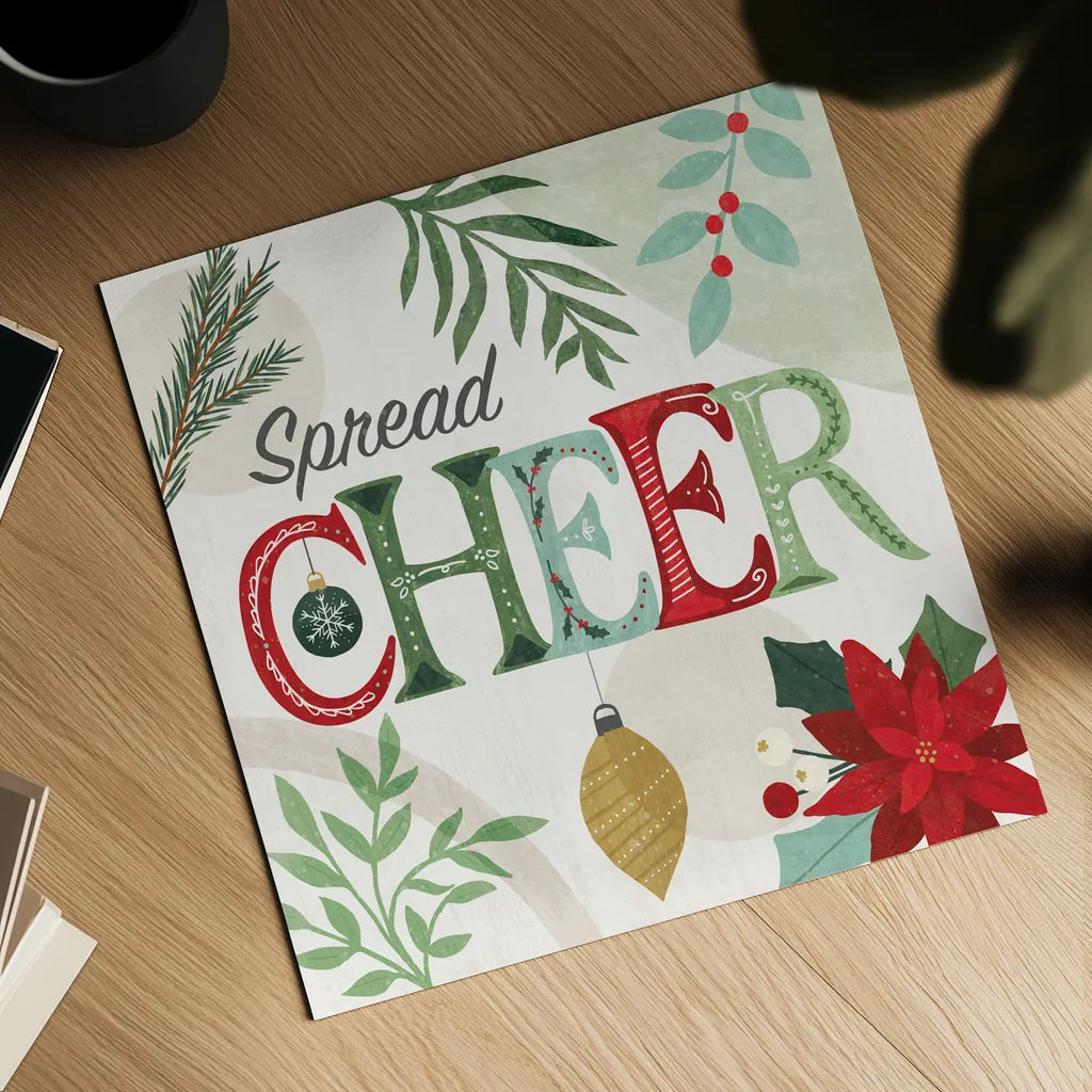 Deco Holiday IV by Veronique Charron. Shown as a detailed flat fine art print, highlighting archival giclee quality. Available as an archival giclee rolled canvas, fine art paper, or poster print. SKU 83334a.