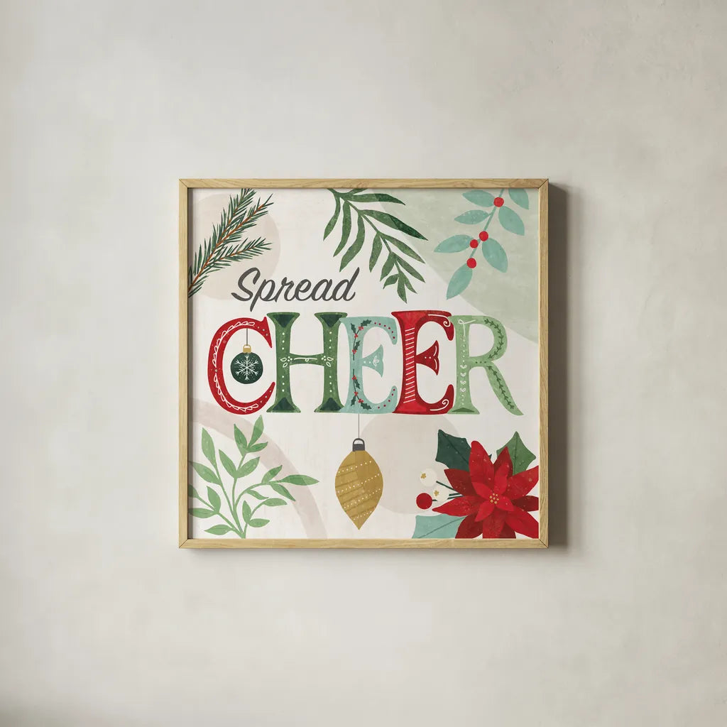 Deco Holiday IV by Veronique Charron. Shown in a natural wood glass frame for a timeless modern aesthetic. Available as an archival giclee rolled canvas, fine art paper, or poster print. SKU 83334a.