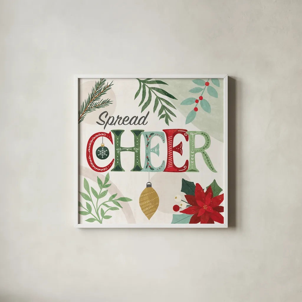 Deco Holiday IV by Veronique Charron. Shown in a crisp white glass frame for a clean and minimalist style. Available as an archival giclee rolled canvas, fine art paper, or poster print. SKU 83334a.