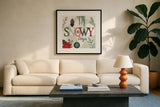Deco Holiday V by Veronique Charron. Displayed in a glass frame with matte in a clean modern living room. Available as an archival giclee rolled canvas, fine art paper, or poster print. SKU 83335a.