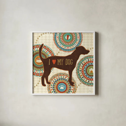 Dogs Life I by Veronique Charron. Shown in a crisp white glass frame for a clean and minimalist style. Available as an archival giclee rolled canvas, fine art paper, or poster print. SKU 24753a.