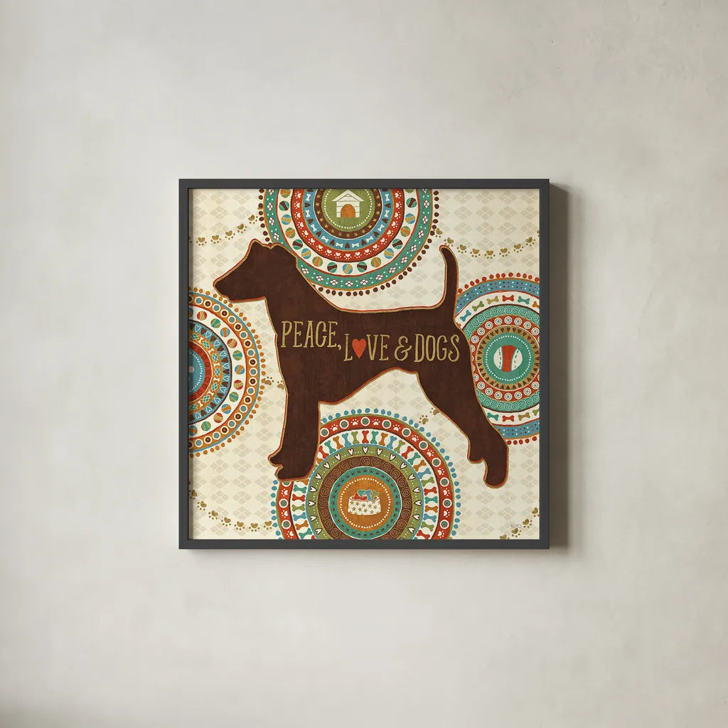 Dogs Life II by Veronique Charron. Shown in a sleek black glass frame for a contemporary gallery look. Available as an archival giclee rolled canvas, fine art paper, or poster print. SKU 24754a.