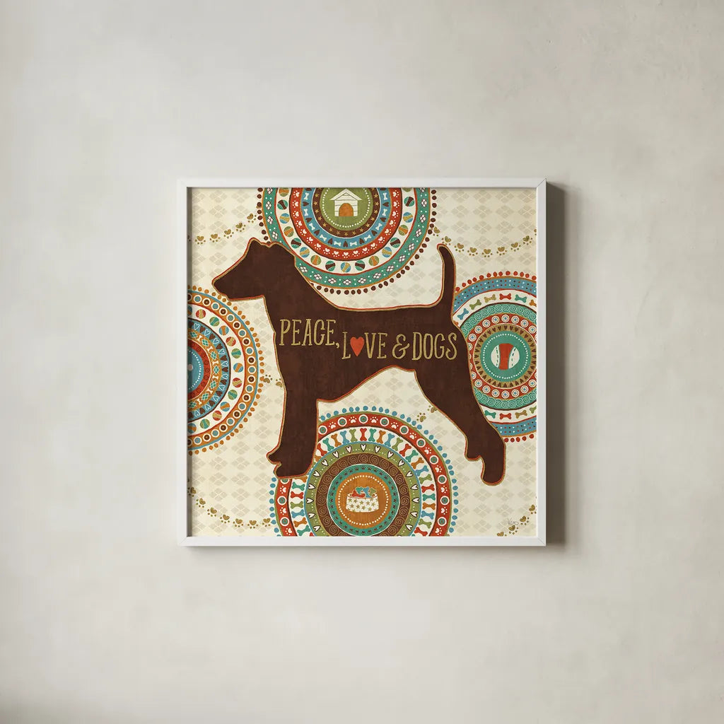 Dogs Life II by Veronique Charron. Shown in a crisp white glass frame for a clean and minimalist style. Available as an archival giclee rolled canvas, fine art paper, or poster print. SKU 24754a.