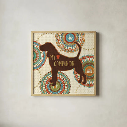 Dogs Life III by Veronique Charron. Shown in a natural wood glass frame for a timeless modern aesthetic. Available as an archival giclee rolled canvas, fine art paper, or poster print. SKU 24755a.