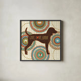 Dogs Life IV by Veronique Charron. Shown in a sleek black glass frame for a contemporary gallery look. Available as an archival giclee rolled canvas, fine art paper, or poster print. SKU 24756a.