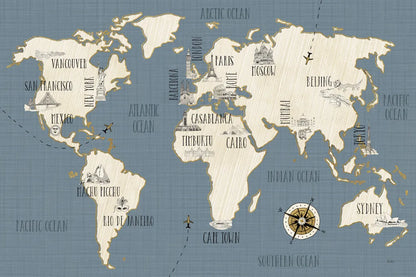 Doodles Map by Veronique Charron. SKU 20588i. Archival Giclee Fine art print for wall decor.