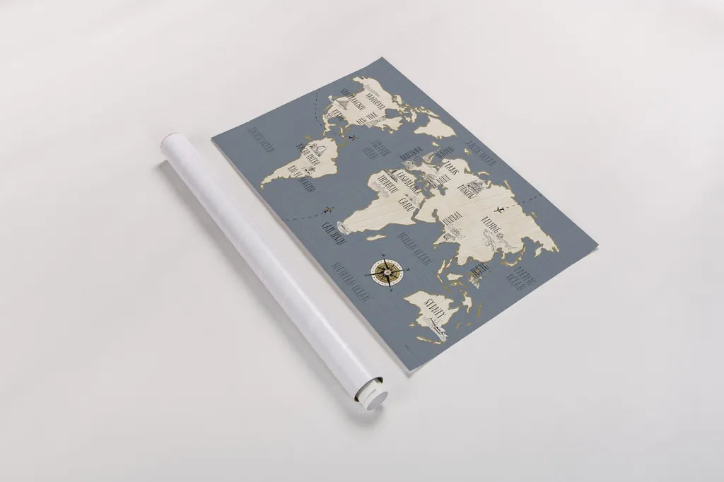 Doodles Map by Veronique Charron. shown as a rolled paper print. Available as archival giclee rolled canvas, fine art paper, or poster print. SKU 20588i.