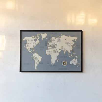 Doodles Map by Veronique Charron. shown as a paper print in a black flame. Available as a archival giclee rolled canvas, fine art paper, or poster print. SKU 20588i.