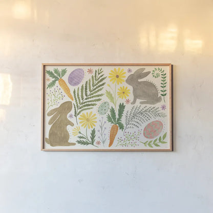 Easter Days I by Veronique Charron. shown as a paper print in a natural frame. Available as a archival giclee rolled canvas, fine art paper, or poster print. SKU 93644i.