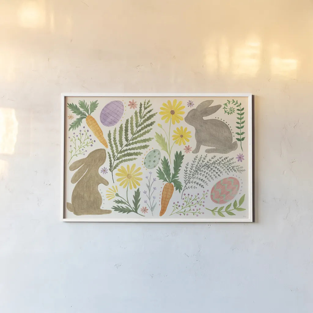 Easter Days I by Veronique Charron. shown as a paper print in a white frame. Available as a archival giclee rolled canvas, fine art paper, or poster print. SKU 93644i.