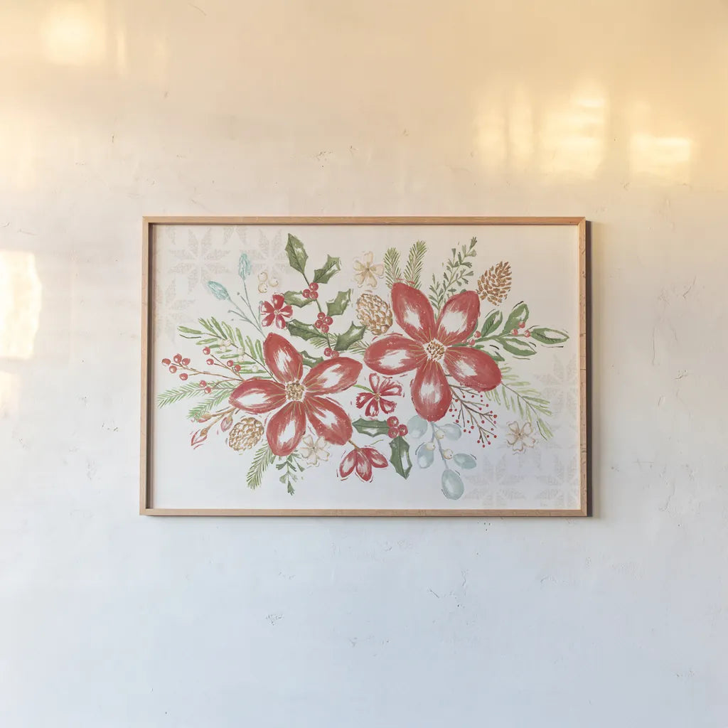 Elegant Holiday I by Veronique Charron. shown as a paper print in a natural frame. Available as a archival giclee rolled canvas, fine art paper, or poster print. SKU 86105i.