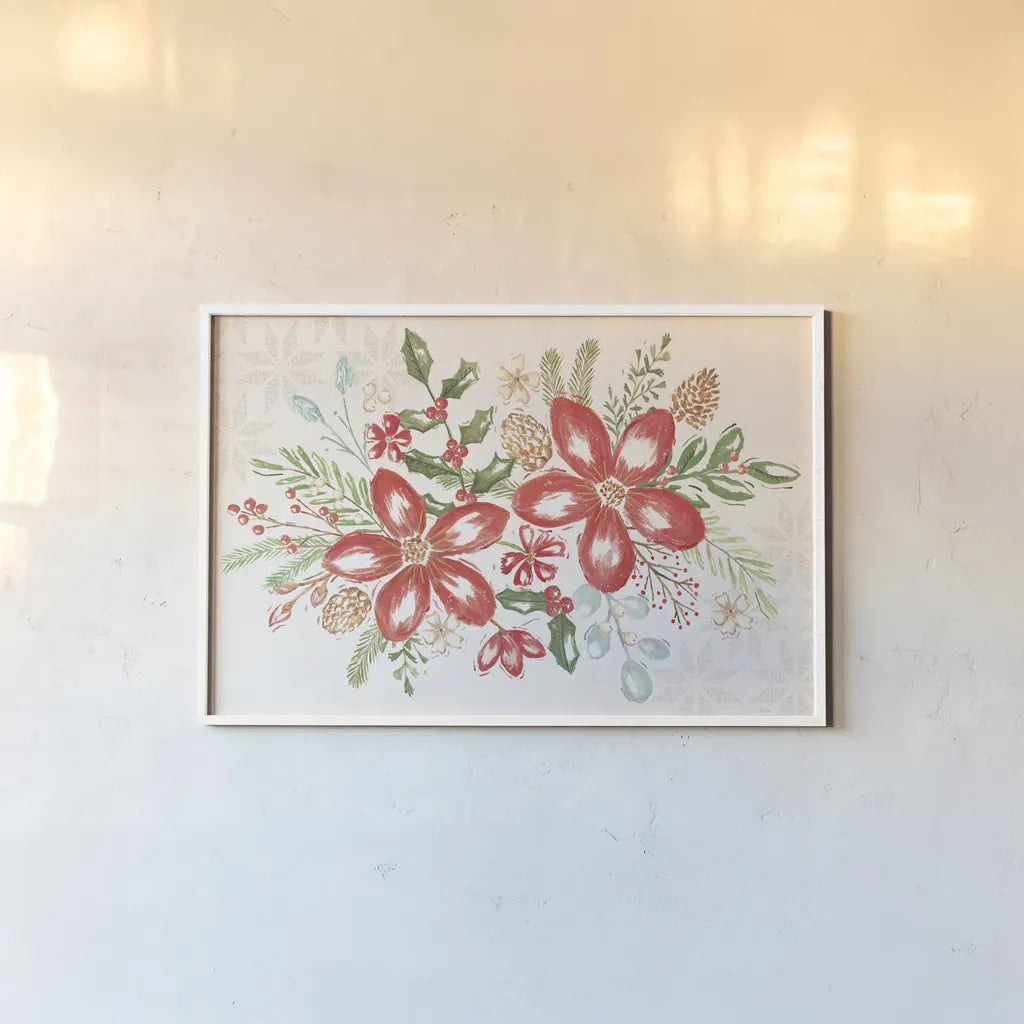 Elegant Holiday I by Veronique Charron. shown as a paper print in a white frame. Available as a archival giclee rolled canvas, fine art paper, or poster print. SKU 86105i.