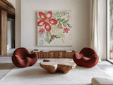 Elegant Holiday II by Veronique Charron. Shown as extra-large giant wall art in a modern living room. Available as an archival giclee rolled canvas, fine art paper, or poster print. SKU 86106a.