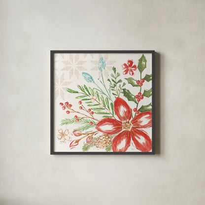 Elegant Holiday III by Veronique Charron. Shown in a sleek black glass frame for a contemporary gallery look. Available as an archival giclee rolled canvas, fine art paper, or poster print. SKU 86107a.