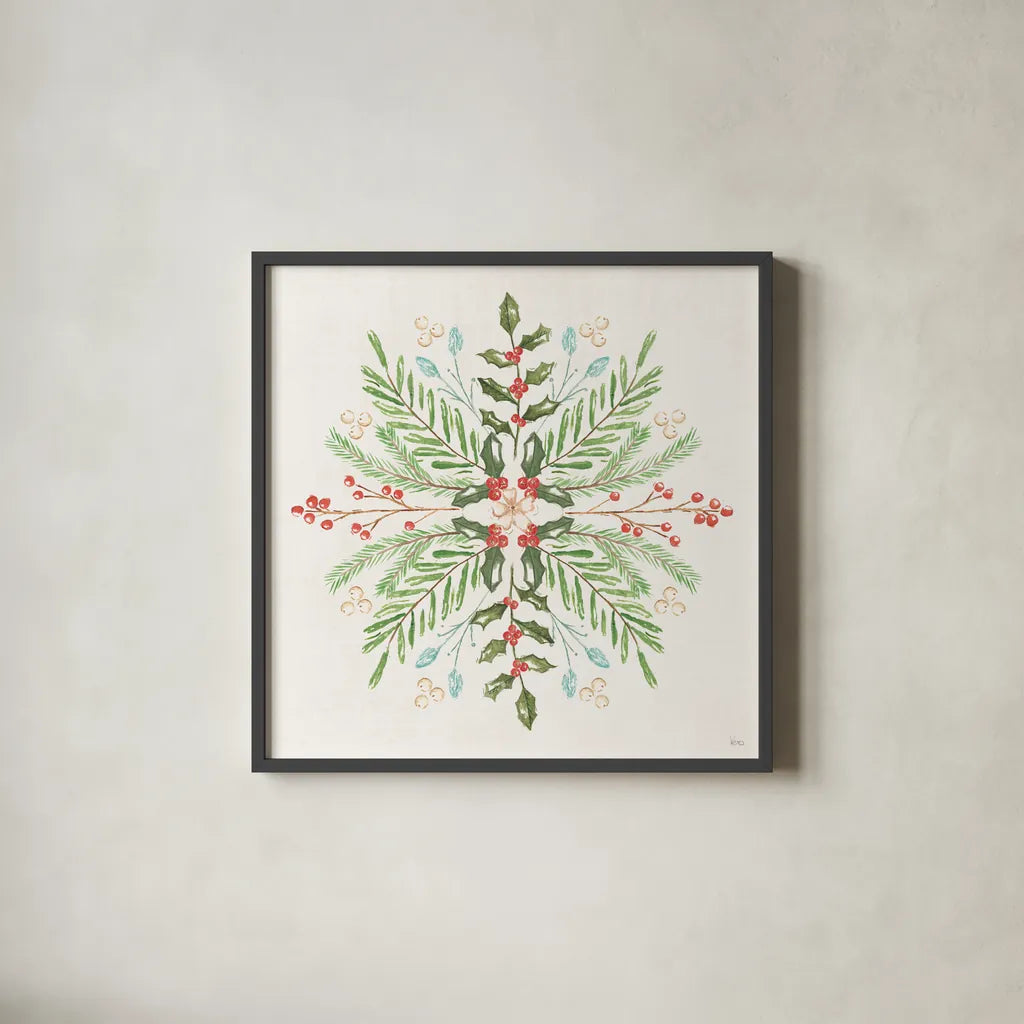 Elegant Holiday IV by Veronique Charron. Shown in a sleek black glass frame for a contemporary gallery look. Available as an archival giclee rolled canvas, fine art paper, or poster print. SKU 86108a.