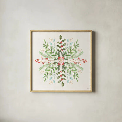 Elegant Holiday IV by Veronique Charron. Shown in a natural wood glass frame for a timeless modern aesthetic. Available as an archival giclee rolled canvas, fine art paper, or poster print. SKU 86108a.