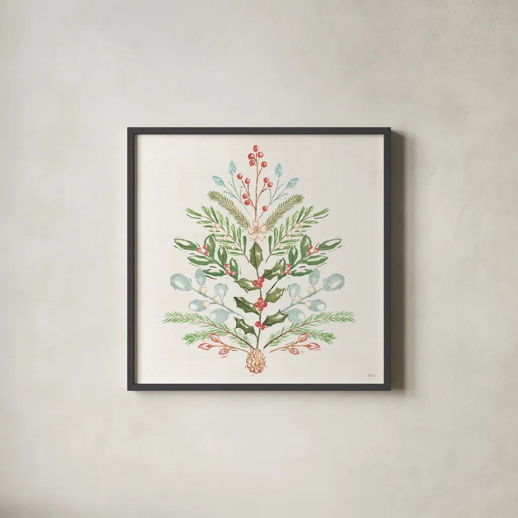 Elegant Holiday V by Veronique Charron. Shown in a sleek black glass frame for a contemporary gallery look. Available as an archival giclee rolled canvas, fine art paper, or poster print. SKU 86109a.