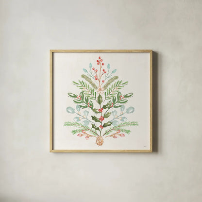 Elegant Holiday V by Veronique Charron. Shown in a natural wood glass frame for a timeless modern aesthetic. Available as an archival giclee rolled canvas, fine art paper, or poster print. SKU 86109a.