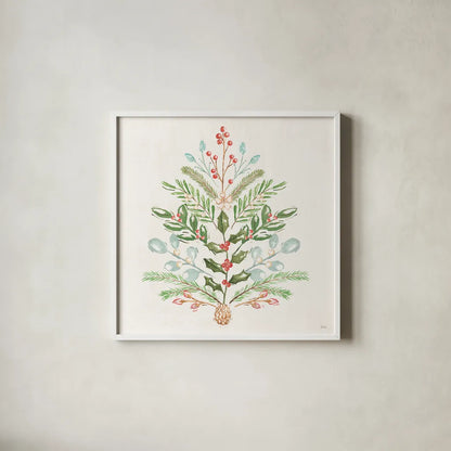 Elegant Holiday V by Veronique Charron. Shown in a crisp white glass frame for a clean and minimalist style. Available as an archival giclee rolled canvas, fine art paper, or poster print. SKU 86109a.