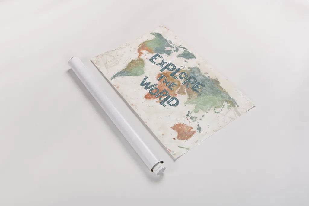 Explore the World I by Veronique Charron. shown as a rolled paper print. Available as archival giclee rolled canvas, fine art paper, or poster print. SKU 55195i.