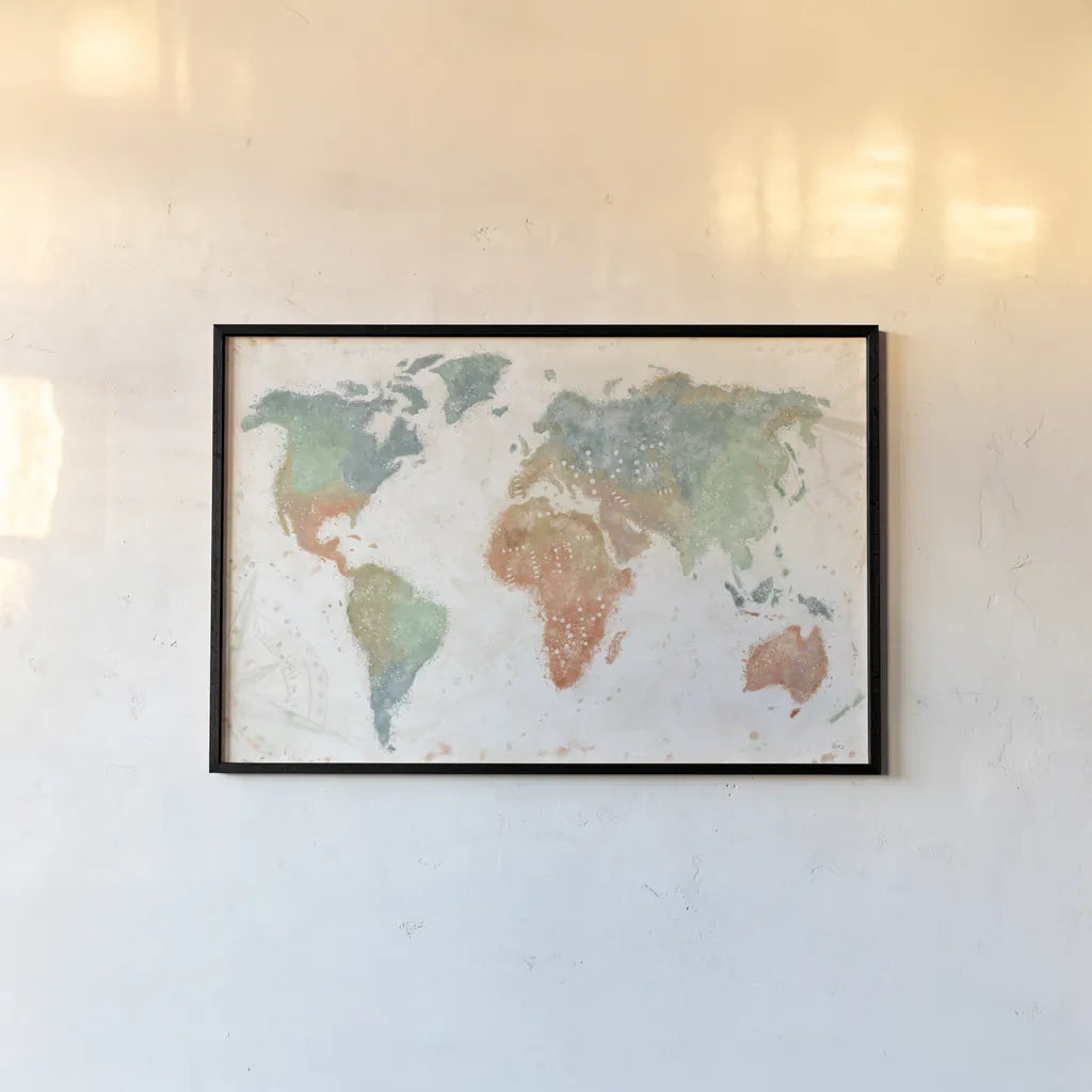 Explore the World I no Words by Veronique Charron. shown as a paper print in a black flame. Available as a archival giclee rolled canvas, fine art paper, or poster print. SKU 57621i.