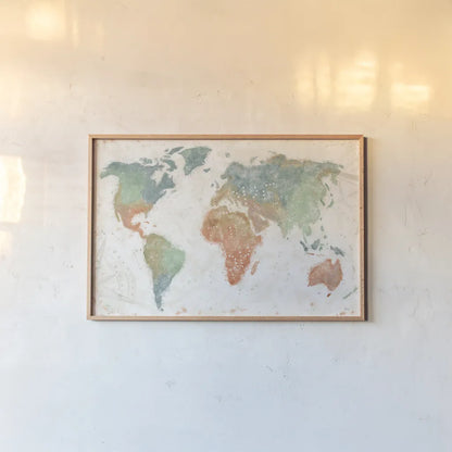 Explore the World I no Words by Veronique Charron. shown as a paper print in a natural frame. Available as a archival giclee rolled canvas, fine art paper, or poster print. SKU 57621i.