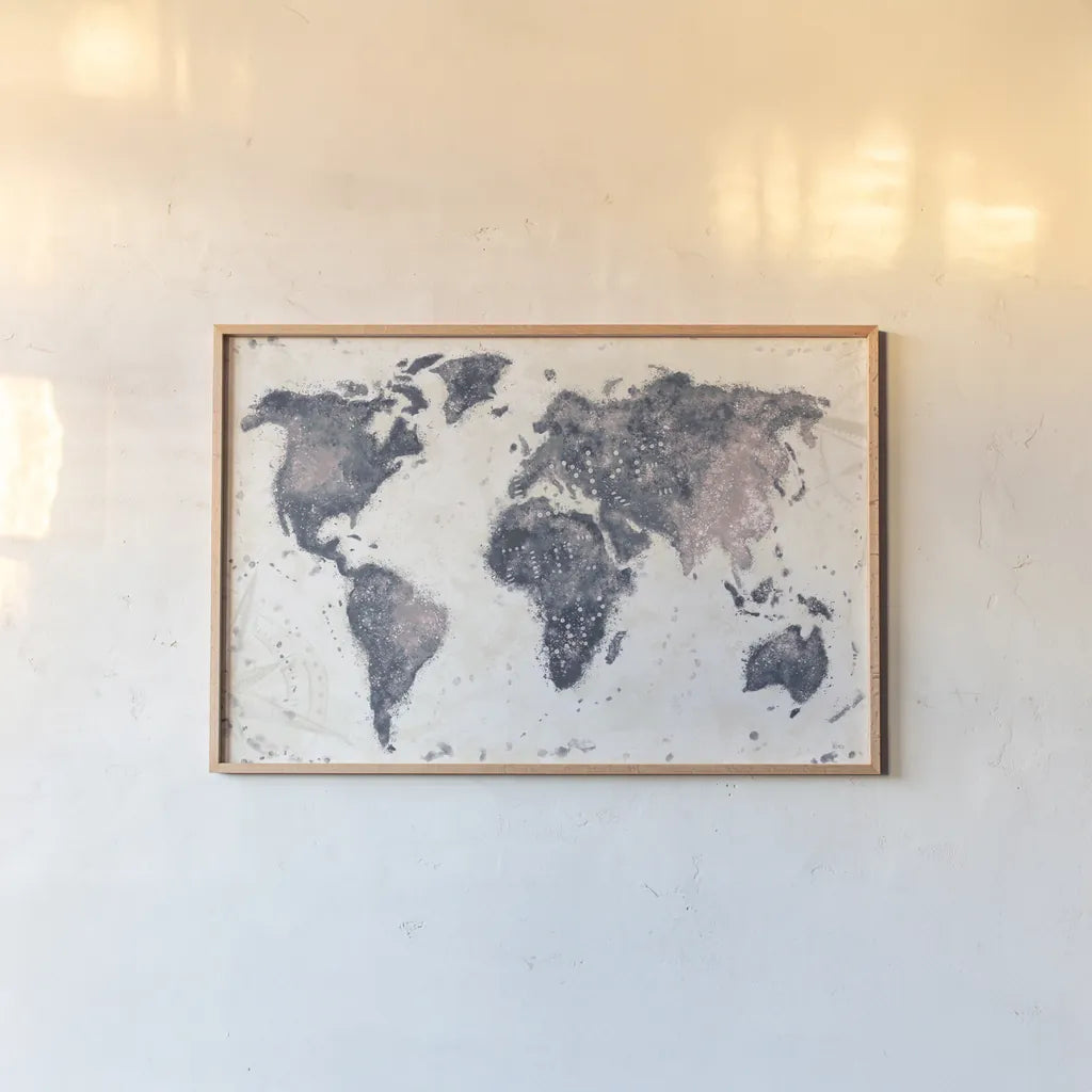 Explore the World I no Words Dark by Veronique Charron. shown as a paper print in a natural frame. Available as a archival giclee rolled canvas, fine art paper, or poster print. SKU 57622i.