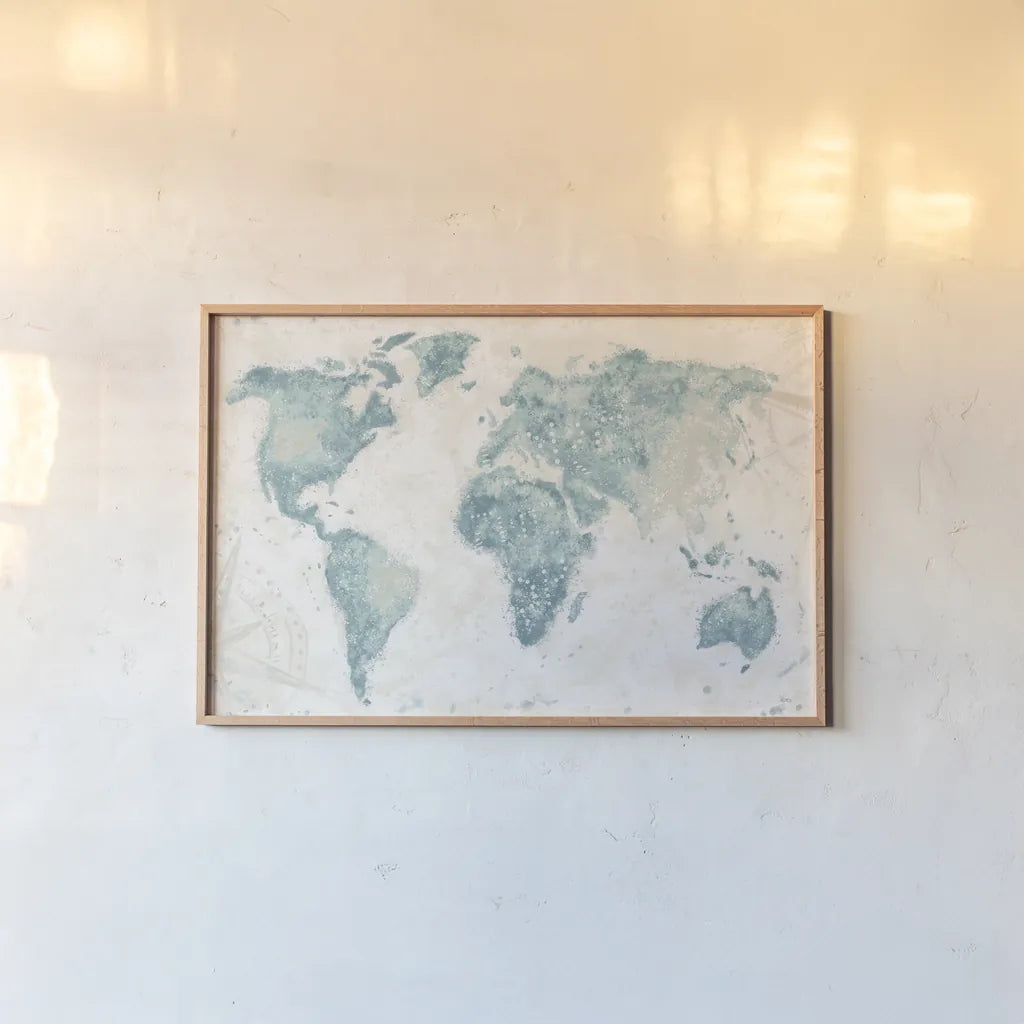 Explore the World I no Words Light by Veronique Charron. shown as a paper print in a natural frame. Available as a archival giclee rolled canvas, fine art paper, or poster print. SKU 57623i.