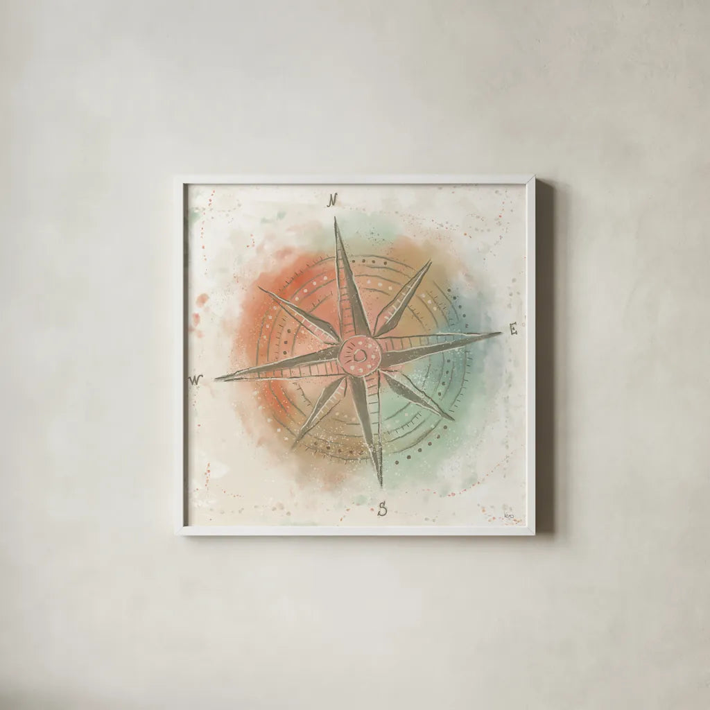 Explore the World II by Veronique Charron. Shown in a crisp white glass frame for a clean and minimalist style. Available as an archival giclee rolled canvas, fine art paper, or poster print. SKU 55196a.