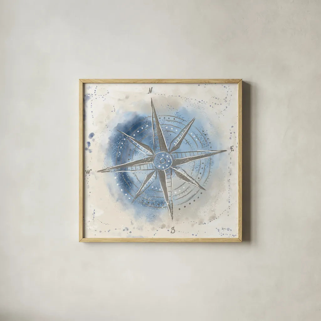 Explore the World II Blue Brown by Veronique Charron. Shown in a natural wood glass frame for a timeless modern aesthetic. Available as an archival giclee rolled canvas, fine art paper, or poster print. SKU 62635a.