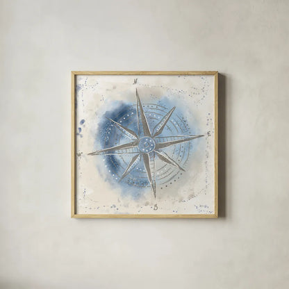 Explore the World II Blue Brown by Veronique Charron. Shown in a natural wood glass frame for a timeless modern aesthetic. Available as an archival giclee rolled canvas, fine art paper, or poster print. SKU 62635a.