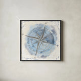Explore the World III Blue Brown by Veronique Charron. Shown in a sleek black glass frame for a contemporary gallery look. Available as an archival giclee rolled canvas, fine art paper, or poster print. SKU 62636a.