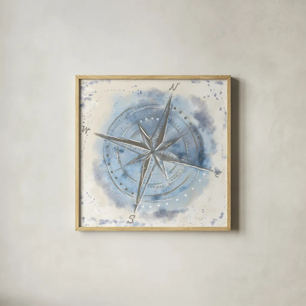 Explore the World III Blue Brown by Veronique Charron. Shown in a natural wood glass frame for a timeless modern aesthetic. Available as an archival giclee rolled canvas, fine art paper, or poster print. SKU 62636a.