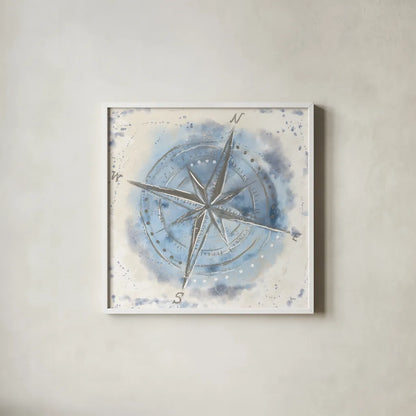 Explore the World III Blue Brown by Veronique Charron. Shown in a crisp white glass frame for a clean and minimalist style. Available as an archival giclee rolled canvas, fine art paper, or poster print. SKU 62636a.