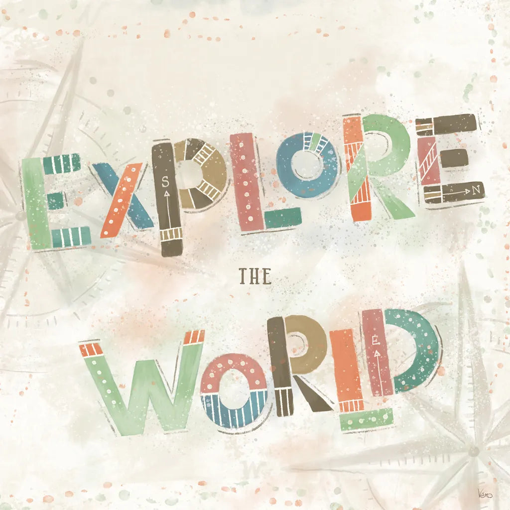 Explore the World IV by Veronique Charron. SKU 55198a. Archival Giclee Fine art print for wall decor.