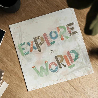 Explore the World IV by Veronique Charron. Shown as a detailed flat fine art print, highlighting archival giclee quality. Available as an archival giclee rolled canvas, fine art paper, or poster print. SKU 55198a.