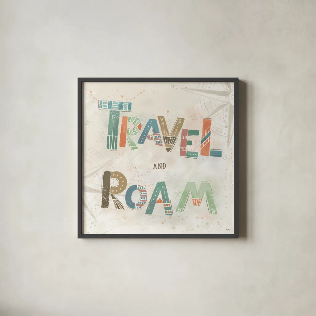 Explore the World V by Veronique Charron. Shown in a sleek black glass frame for a contemporary gallery look. Available as an archival giclee rolled canvas, fine art paper, or poster print. SKU 55199a.