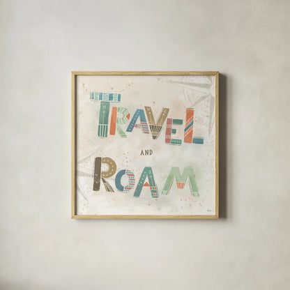 Explore the World V by Veronique Charron. Shown in a natural wood glass frame for a timeless modern aesthetic. Available as an archival giclee rolled canvas, fine art paper, or poster print. SKU 55199a.