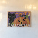 Festive Felines I by Veronique Charron. shown as a paper print in a natural frame. Available as a archival giclee rolled canvas, fine art paper, or poster print. SKU 54884i.