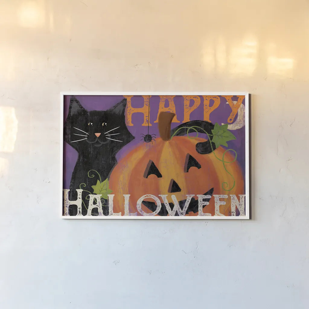 Festive Felines I by Veronique Charron. shown as a paper print in a white frame. Available as a archival giclee rolled canvas, fine art paper, or poster print. SKU 54884i.