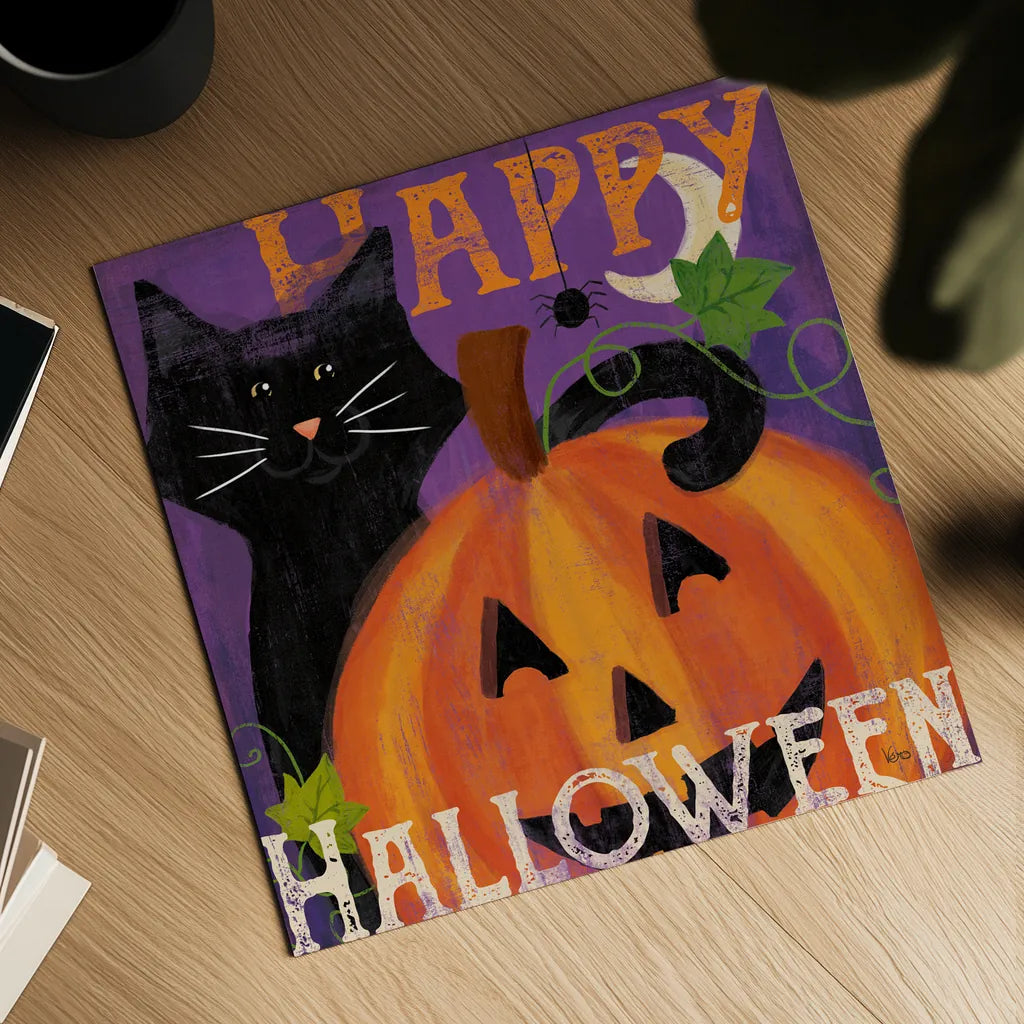 Festive Felines II by Veronique Charron. Shown as a detailed flat fine art print, highlighting archival giclee quality. Available as an archival giclee rolled canvas, fine art paper, or poster print. SKU 54885a.