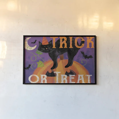 Festive Felines IV by Veronique Charron. shown as a paper print in a black flame. Available as a archival giclee rolled canvas, fine art paper, or poster print. SKU 54887i.