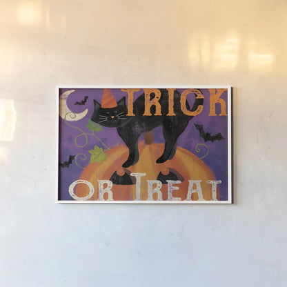 Festive Felines IV by Veronique Charron. shown as a paper print in a white frame. Available as a archival giclee rolled canvas, fine art paper, or poster print. SKU 54887i.