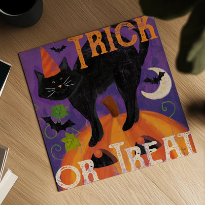 Festive Felines V by Veronique Charron. Shown as a detailed flat fine art print, highlighting archival giclee quality. Available as an archival giclee rolled canvas, fine art paper, or poster print. SKU 54888a.