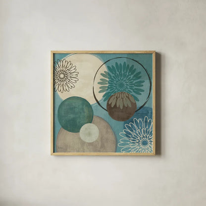 Flora Mood I by Veronique Charron. Shown in a natural wood glass frame for a timeless modern aesthetic. Available as an archival giclee rolled canvas, fine art paper, or poster print. SKU 6103a.