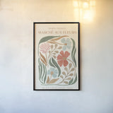 Floral Abstract Poster I by Veronique Charron. shown as a paper print in a black flame. Available as a archival giclee rolled canvas, fine art paper, or poster print. SKU 86103h.