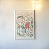 Floral Abstract Poster I by Veronique Charron. shown as a paper print in a white frame. Available as a archival giclee rolled canvas, fine art paper, or poster print. SKU 86103h.