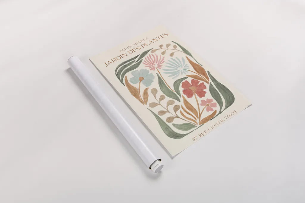 Floral Abstract Poster I by Veronique Charron. shown as a rolled paper print. Available as archival giclee rolled canvas, fine art paper, or poster print. SKU 86104h.