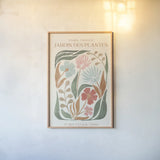 Floral Abstract Poster I by Veronique Charron. shown as a paper print in a natural frame. Available as a archival giclee rolled canvas, fine art paper, or poster print. SKU 86104h.