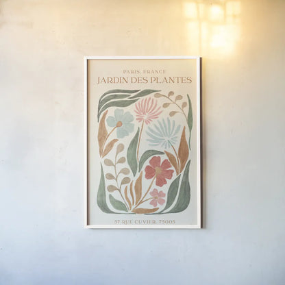 Floral Abstract Poster I by Veronique Charron. shown as a paper print in a white frame. Available as a archival giclee rolled canvas, fine art paper, or poster print. SKU 86104h.